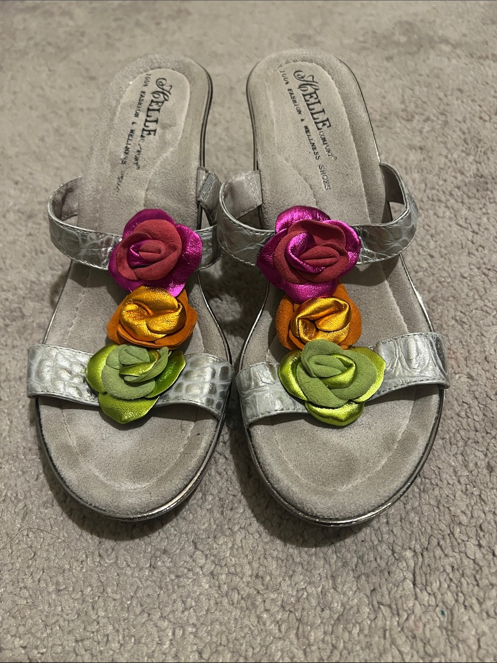 Helle Comfort Silver Leather Sandals Size 38